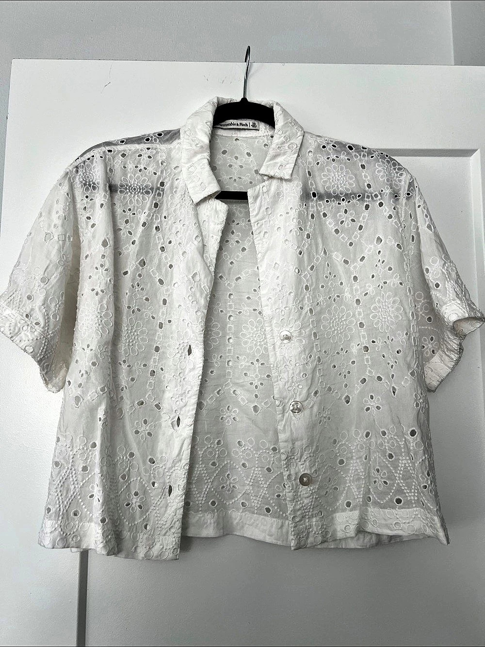 Abercrombie & Fitch White Eyelet Button-Down Shirt, XS